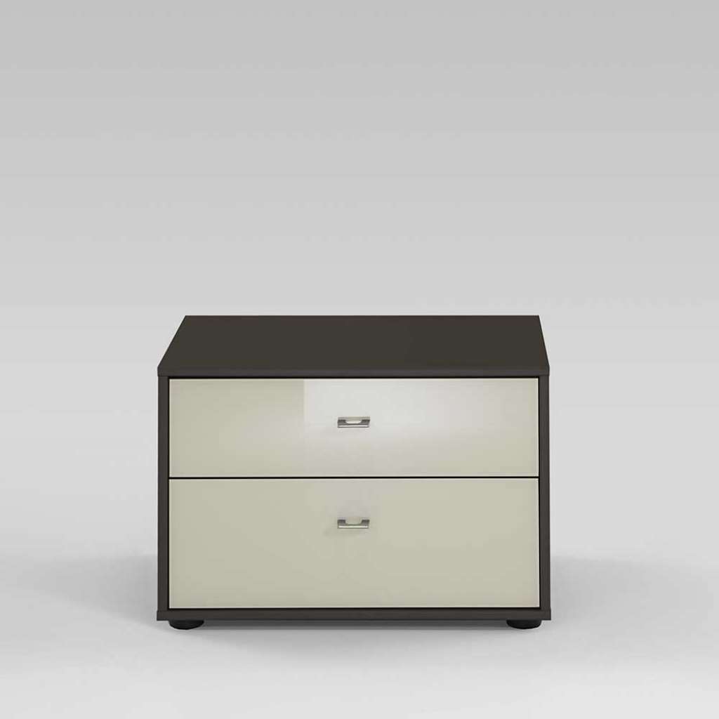 Nachtkonsole in Creme Grau Braun Glas beschichtet (2er Set)
