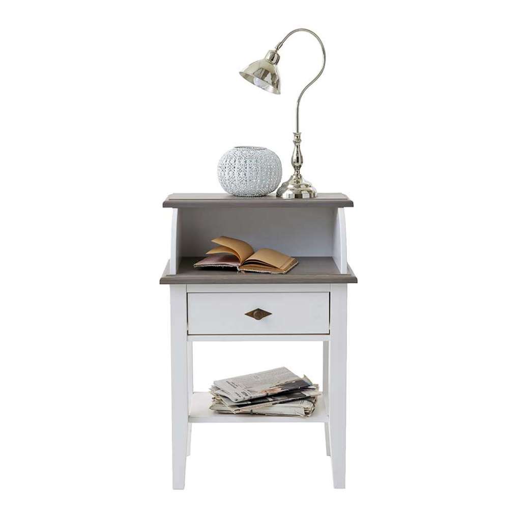 Massivholz Telefontisch in Weiß Grau Landhaus