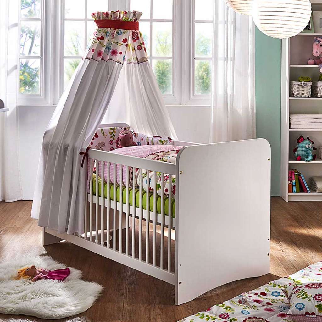 Massivholz Babybett mit Schlupfsprossen Weiß