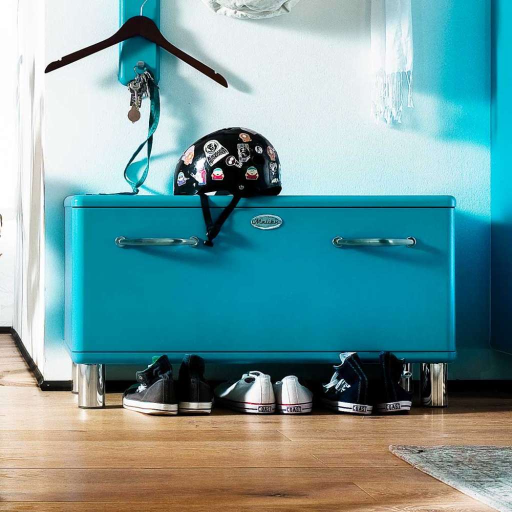 Dielenbank in Türkis modern