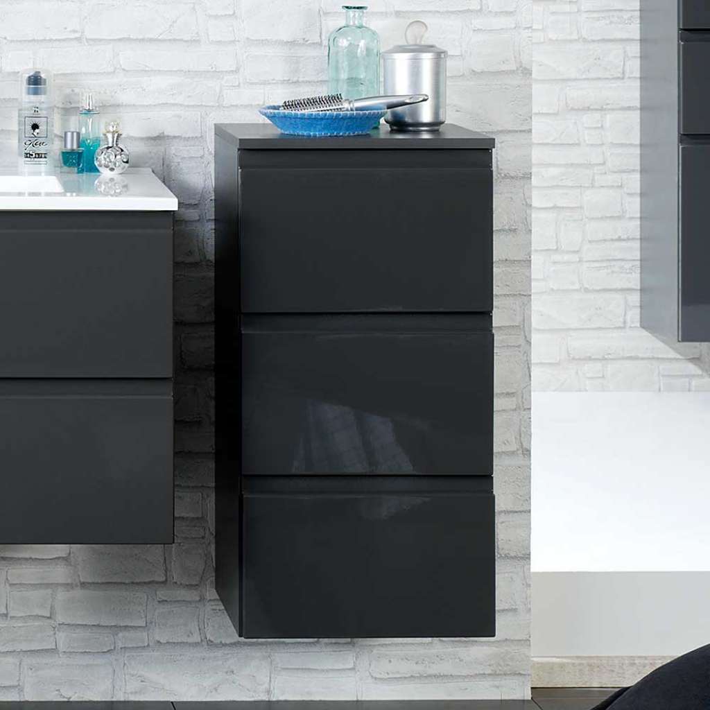 Bad Unterschrank in Hochglanz Anthrazit hängend