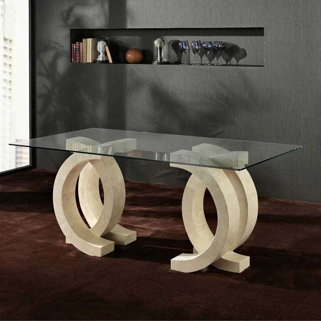 Steintisch mit Glasplatte Creme