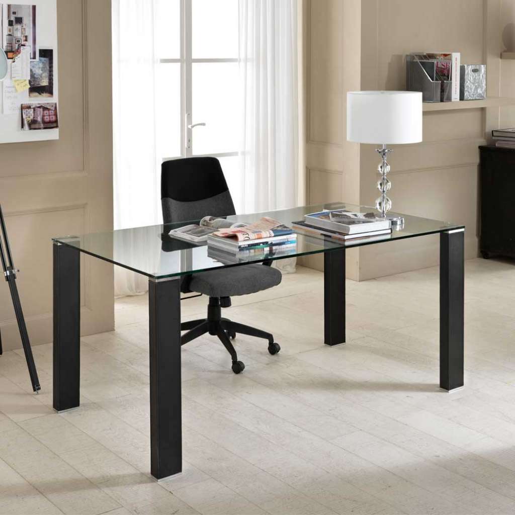 Computer Schreibtisch mit Glasplatte Schwarz