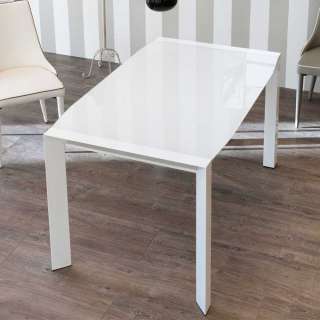 Design Esstisch mit weißer Glasplatte ausziehbar