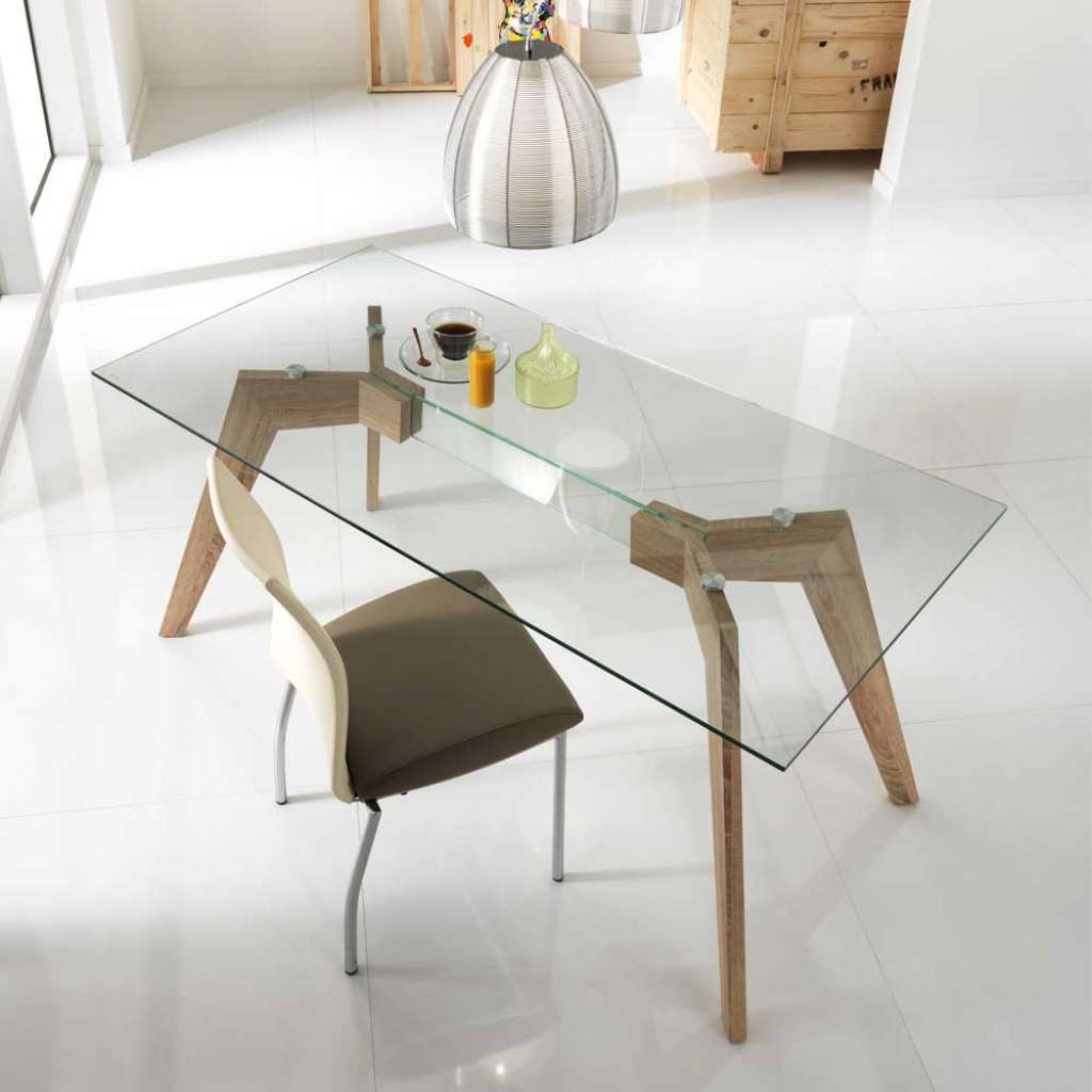 Glas Esstisch mit Eiche furniert 160 cm breit