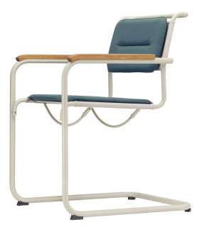 Thonet - S 34 N All Seasons - warmgrau - Netzgewebe schwarz Armauflage Iroko - outdoor
