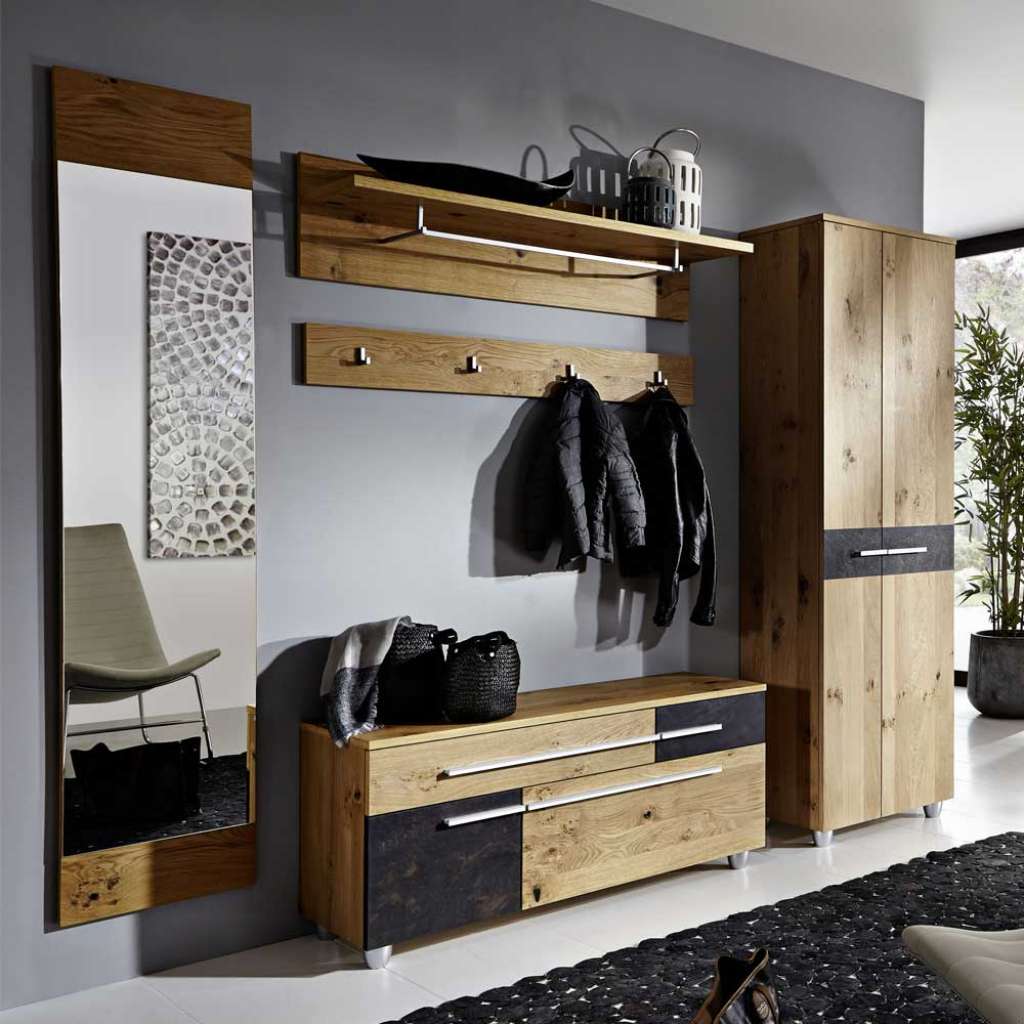 Garderobenmöbel Set in Wildeiche Bianco Schiefer beschichtet (5-teilig)