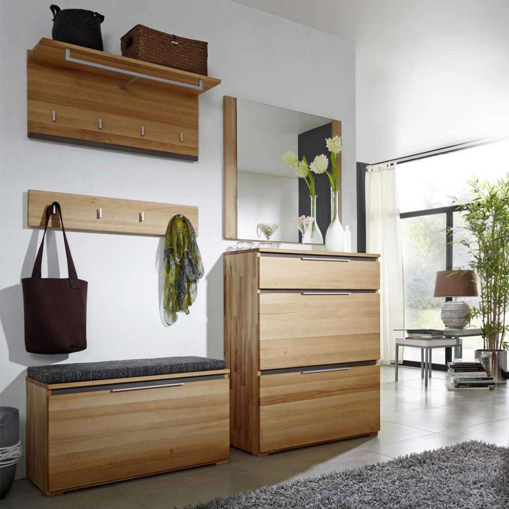 Garderobenmöbel Set aus Kernbuche Massivholz mit Schuhschrank (5-teilig)