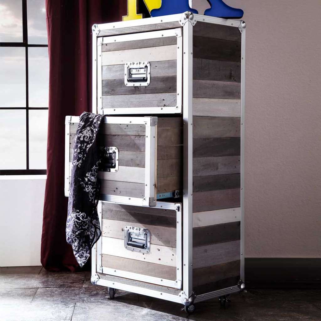 Industry Kommode mit Rollen Grau Alu