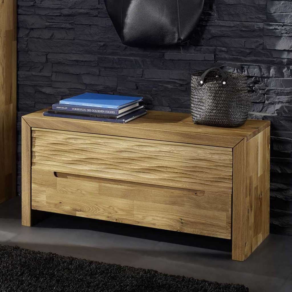 Sitzbank mit Klappe Wildeiche Massivholz