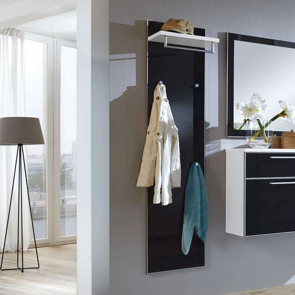 Garderobenpaneel in Anthrazit Glas beschichtet Weiß