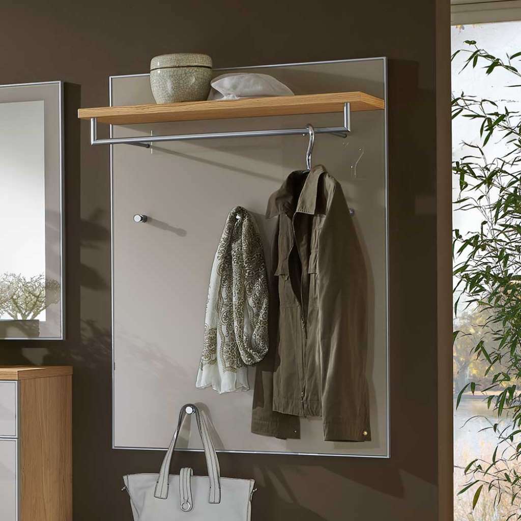 Wandgarderobe in Taupe Glas beschichtet Eiche Bianco