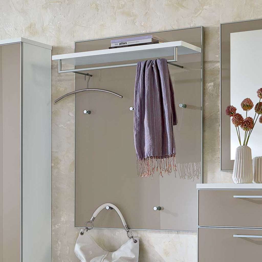 Wandpaneel Garderobe in Taupe Glas Weiß