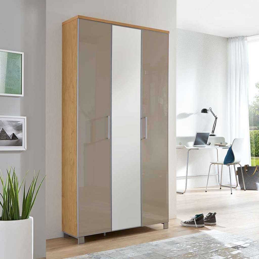 Dielenschrank in Taupe Eiche Bianco furniert Glas beschichtet