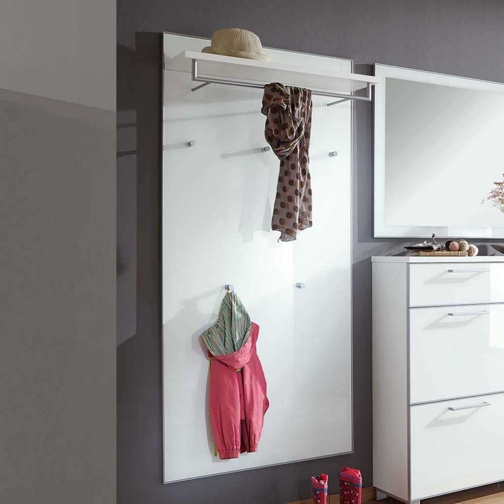 Wandpaneel Garderobe in Weiß Glas beschichtet 80 cm breit