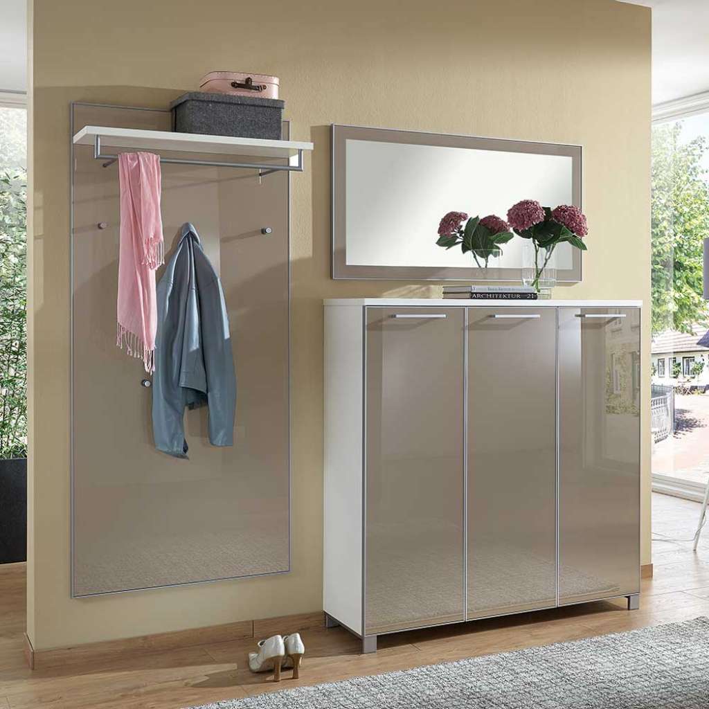Flurgarderobenset in Taupe Weiß Glas beschichtet (3-teilig)