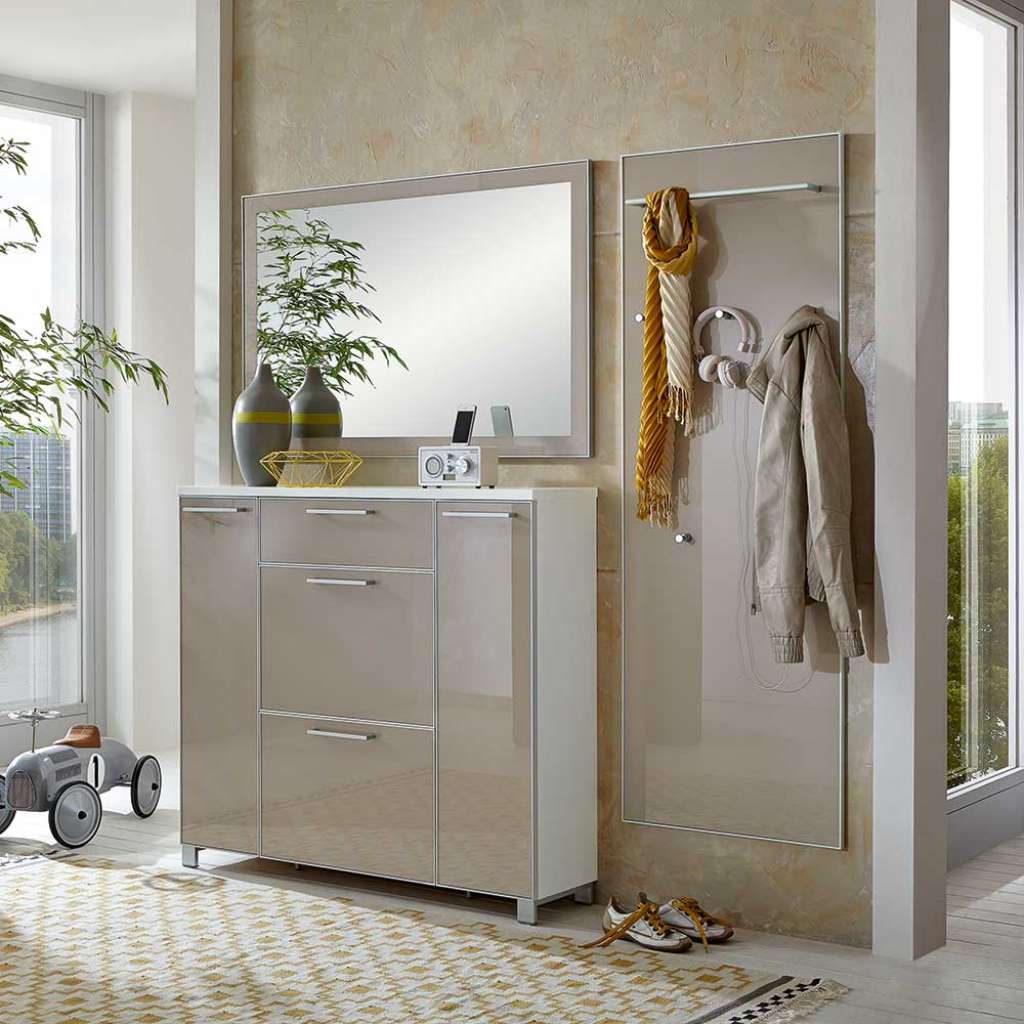 Garderobenset in Taupe Weiß Glas beschichtet (3-teilig)