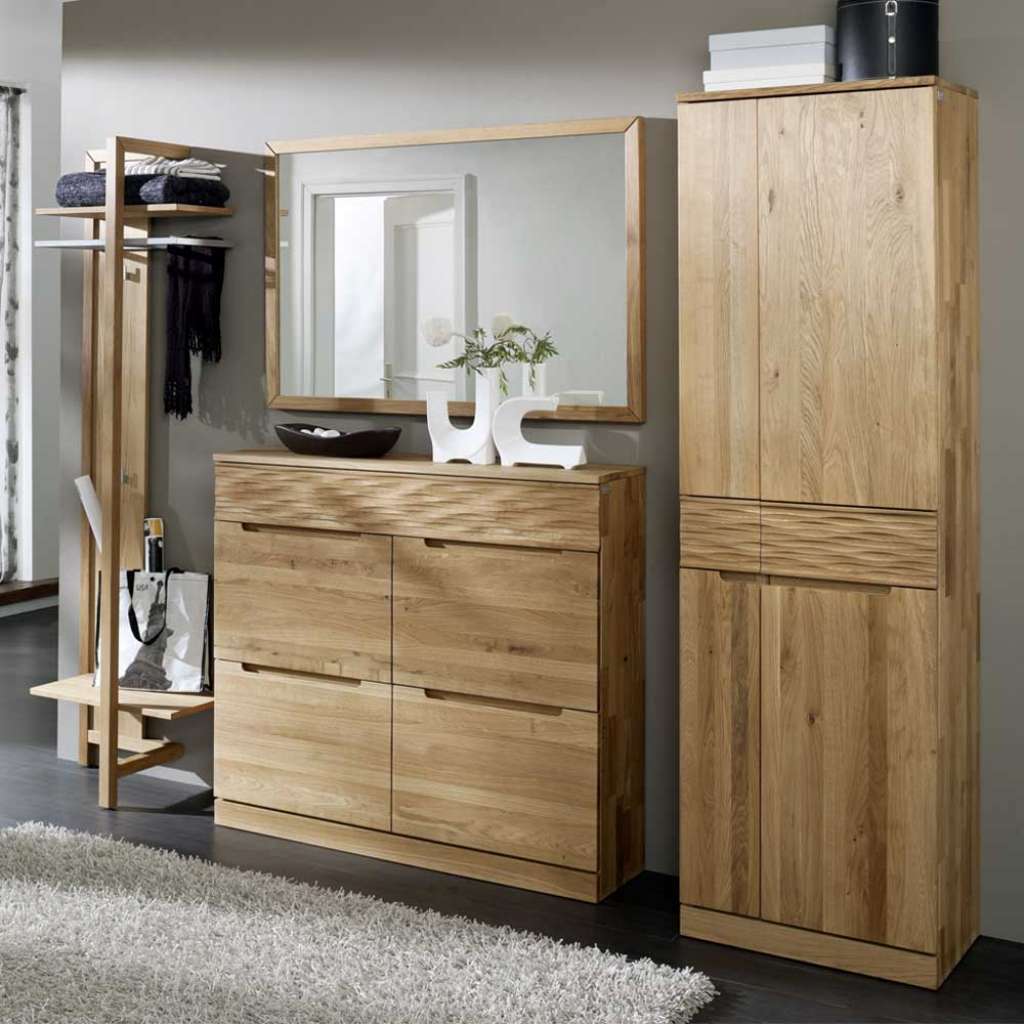 Garderobenmöbel Set aus Wildeiche Massivholz geschroppt (4-teilig)