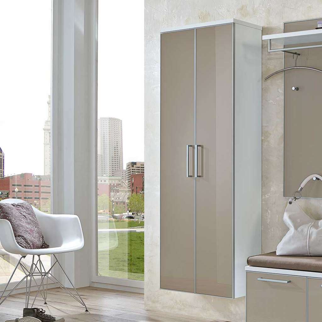 Schrank in Taupe Glas Weiß Garderobe