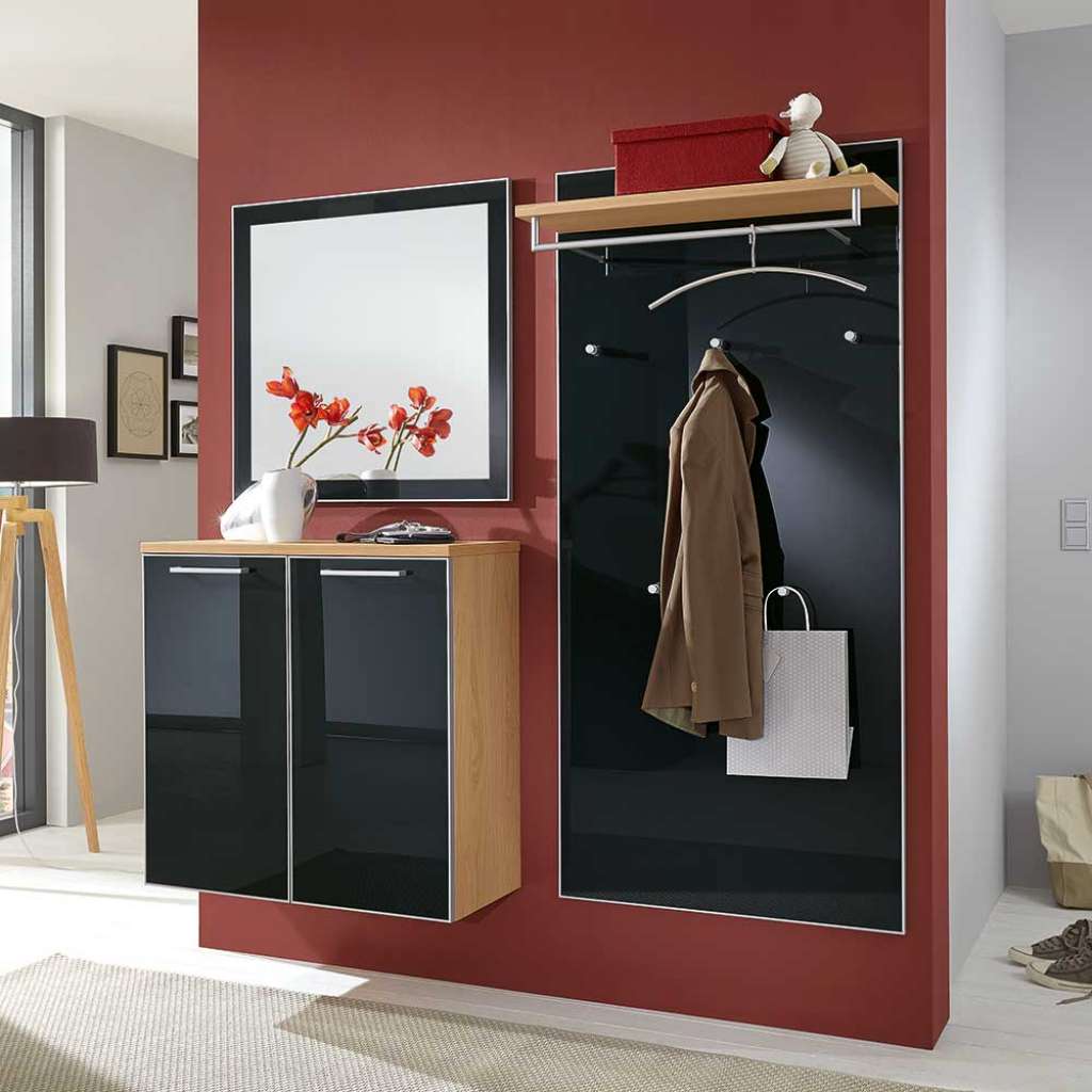 Garderobenset in Anthrazit Glas beschichtet Eiche furniert (3-teilig)