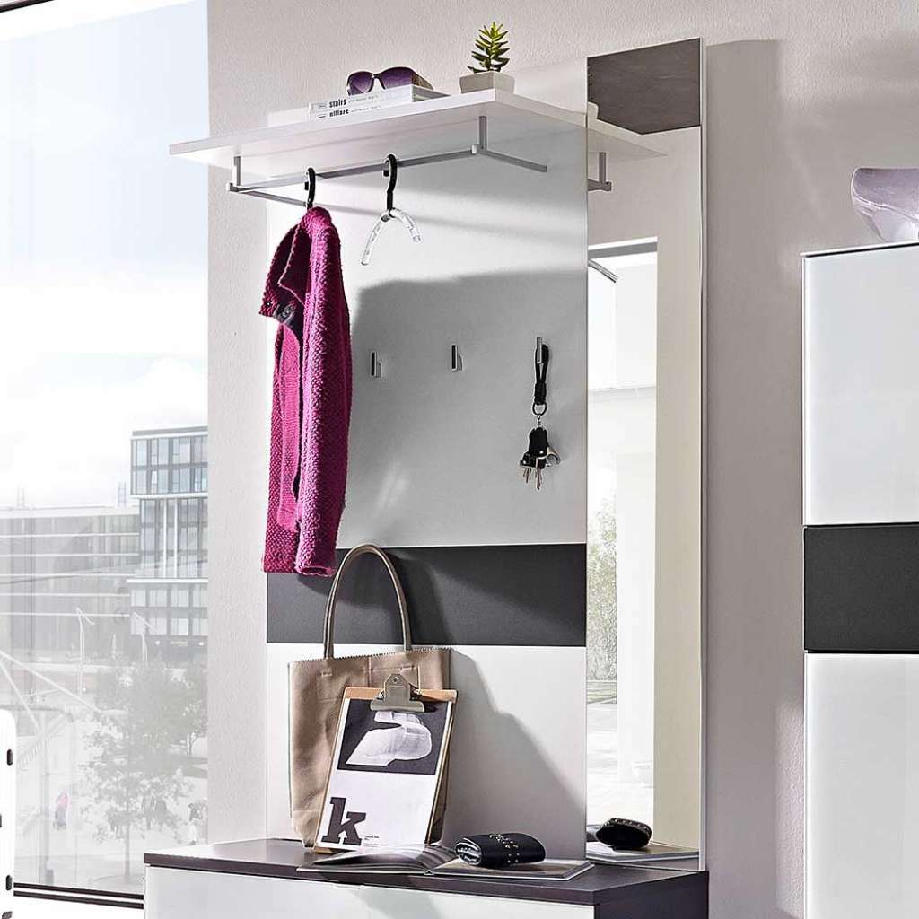Wandgarderobe mit Spiegel Weiß Anthrazit