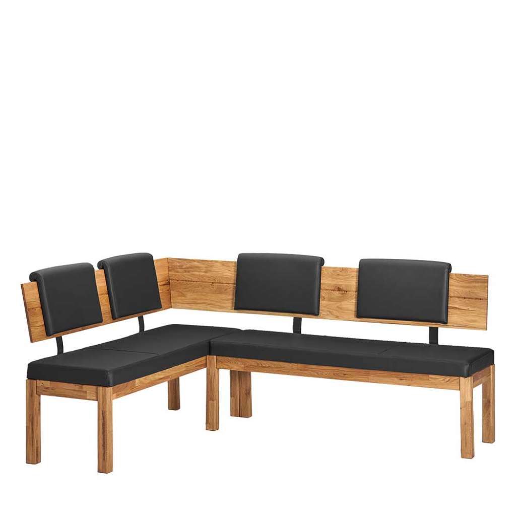 Eckbank in Schwarz Kunstleder Wildeiche Massivholz