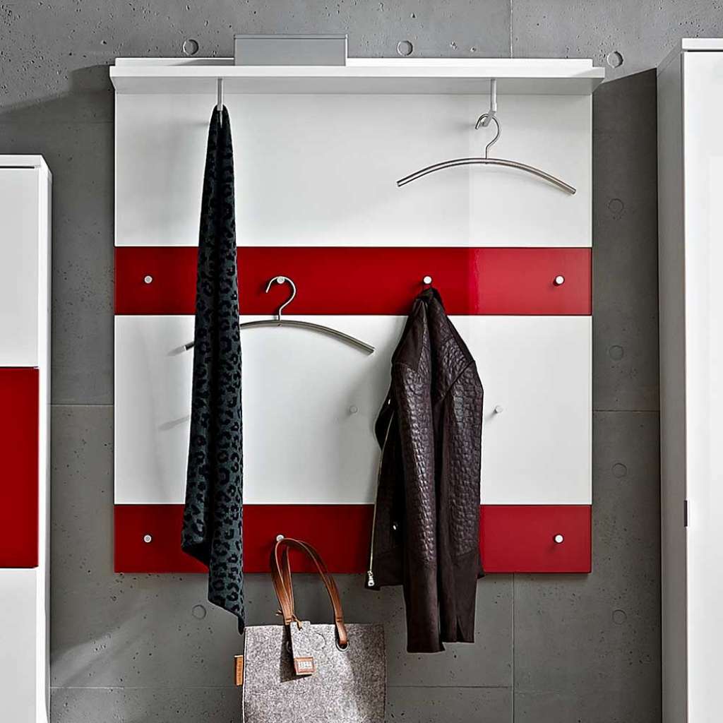 Wandgarderoben Paneel in Weiß Rot Hochglanz modern