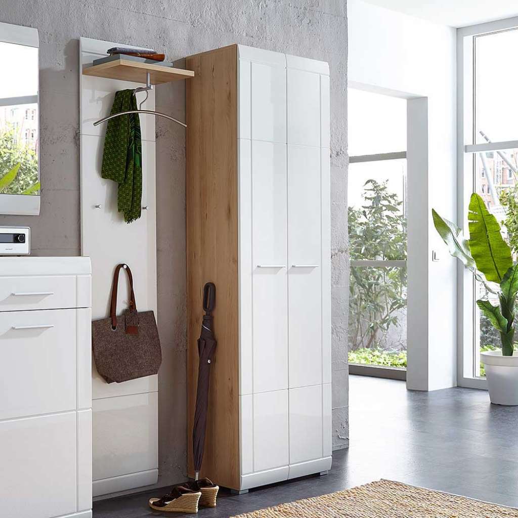 Dielenschrank in Weiß Hochglanz Buche