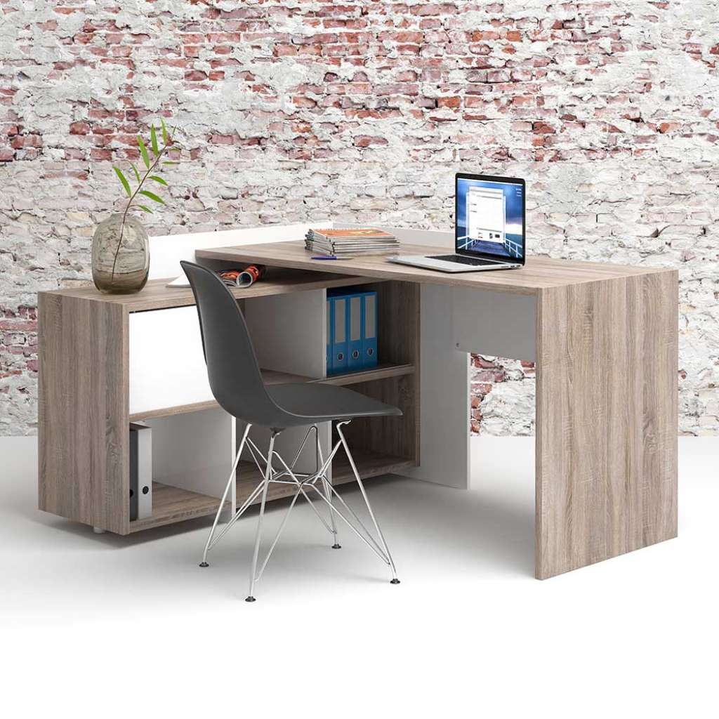 Bürotisch in Trüffel Weiß Regal