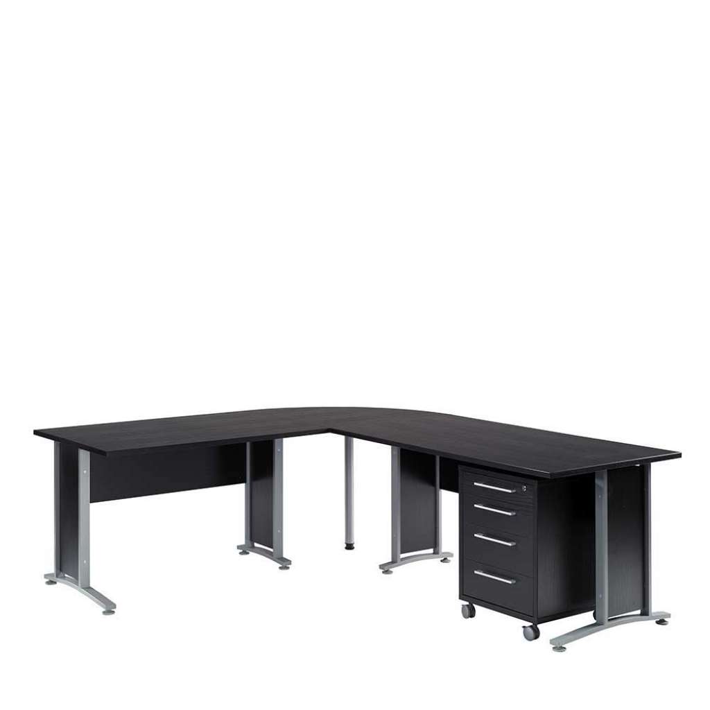 Eckschreibtisch aus Schwarz Esche mit Rollcontainer (2-teilig)