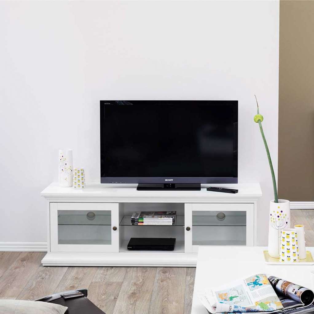 TV Lowboard mit Glastüren Weiß