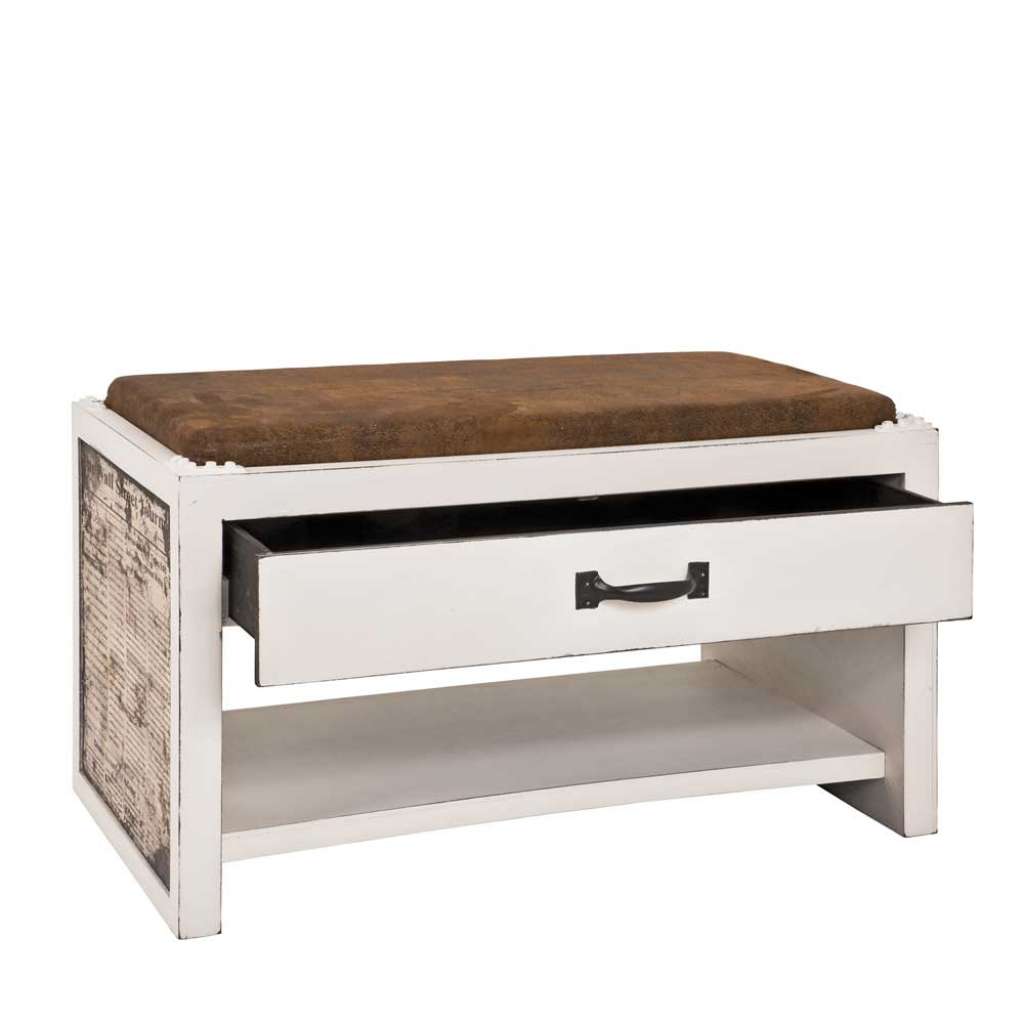 Dielenbank in Weiß Braun Shabby Chic