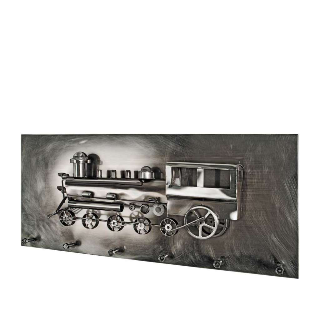Hakengarderobe mit Eisenbahn 3D Motiv Metall