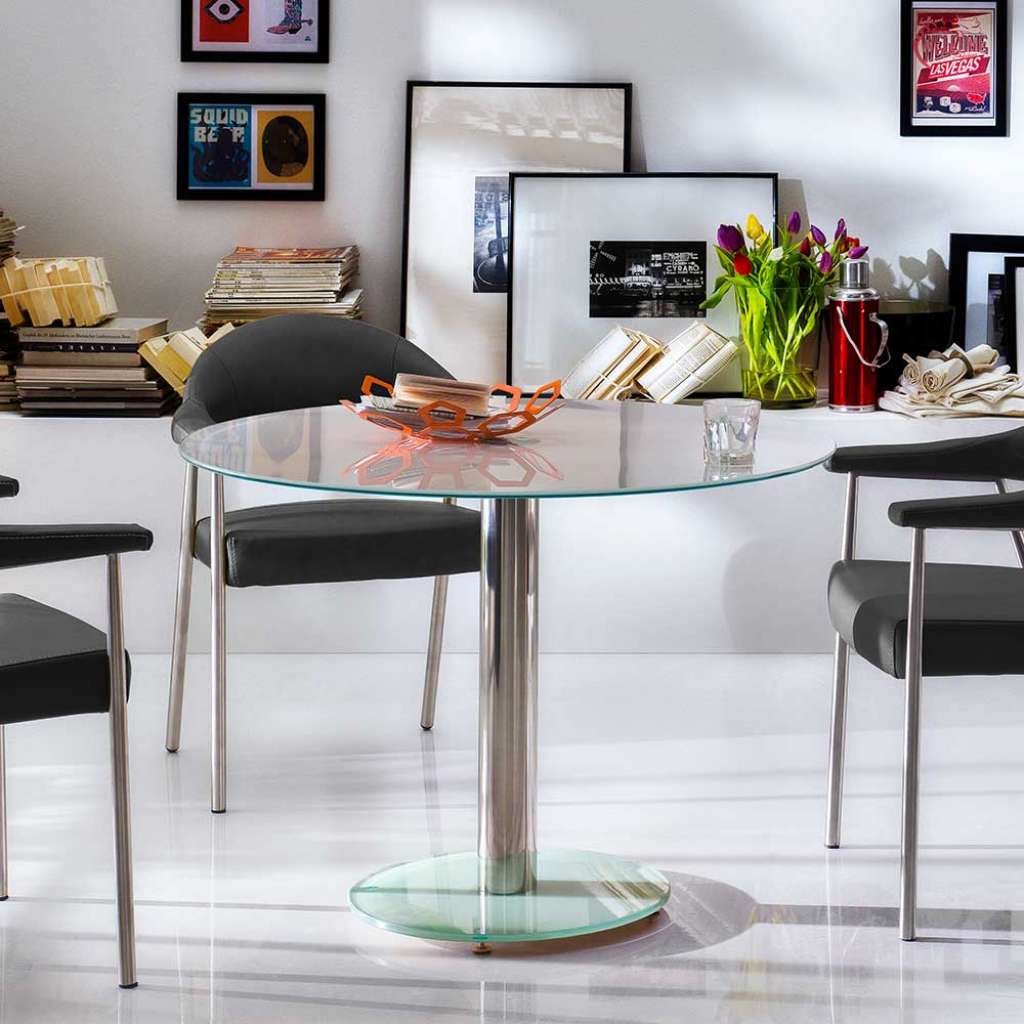 Runder Glastisch für Esszimmer Weiß Chrom