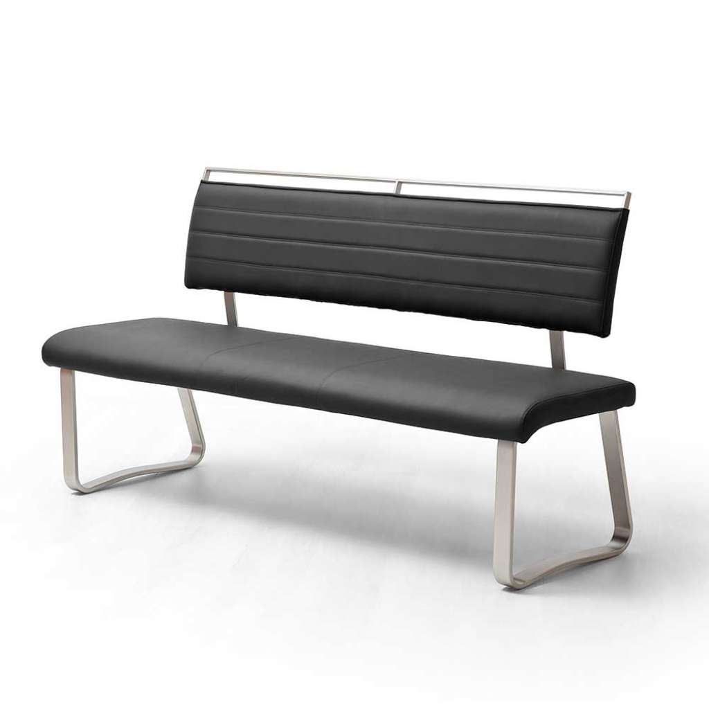 Esstischbank in Schwarz Kunstleder Edelstahl