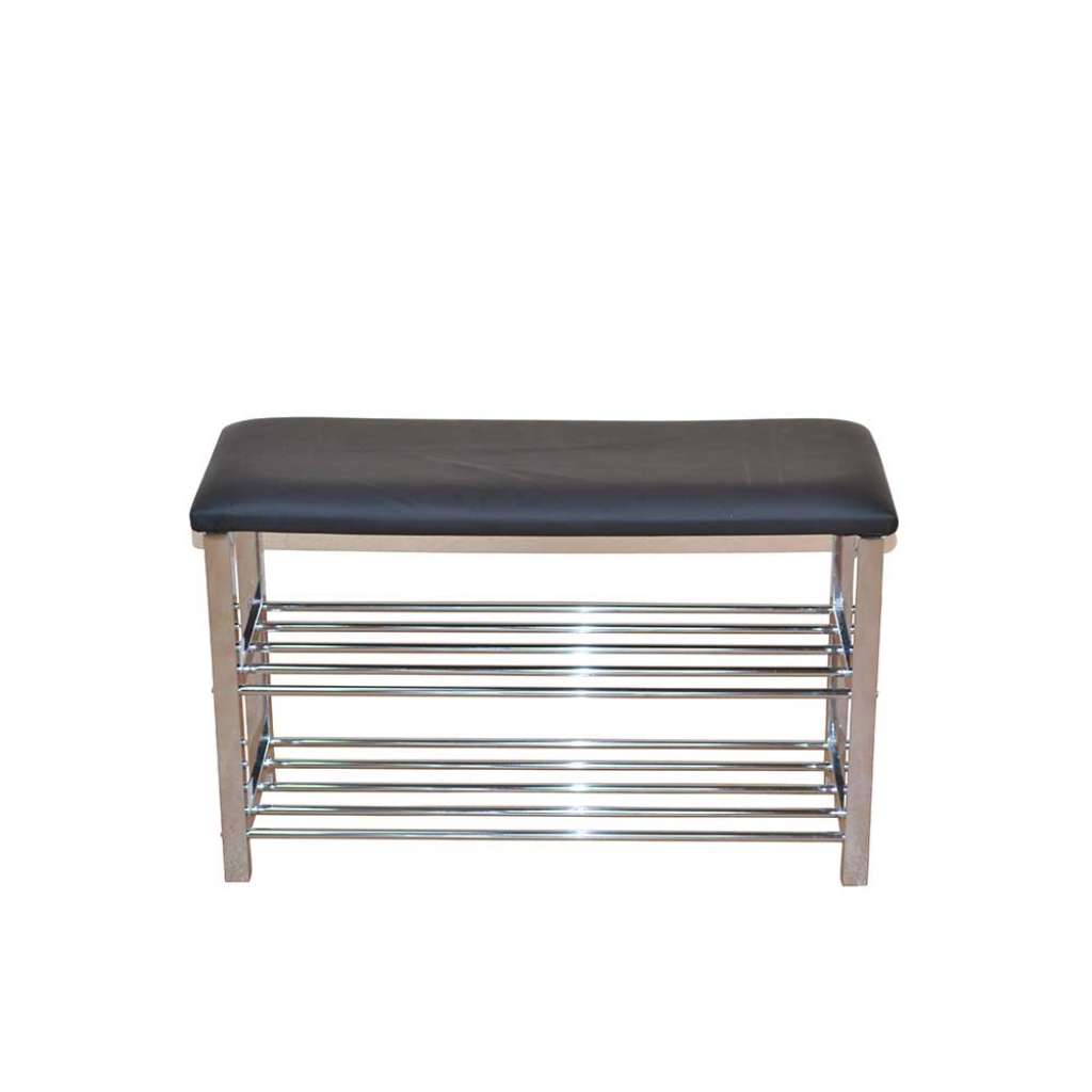 Sitzhocker in Schwarz Chrom Schuhablage