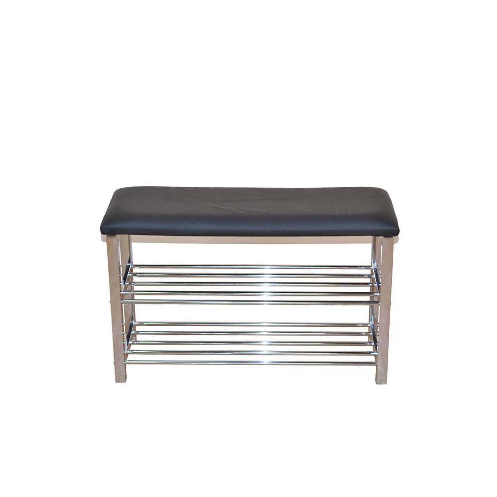 Garderoben Hocker mit Schuhablage Chrom Schwarz