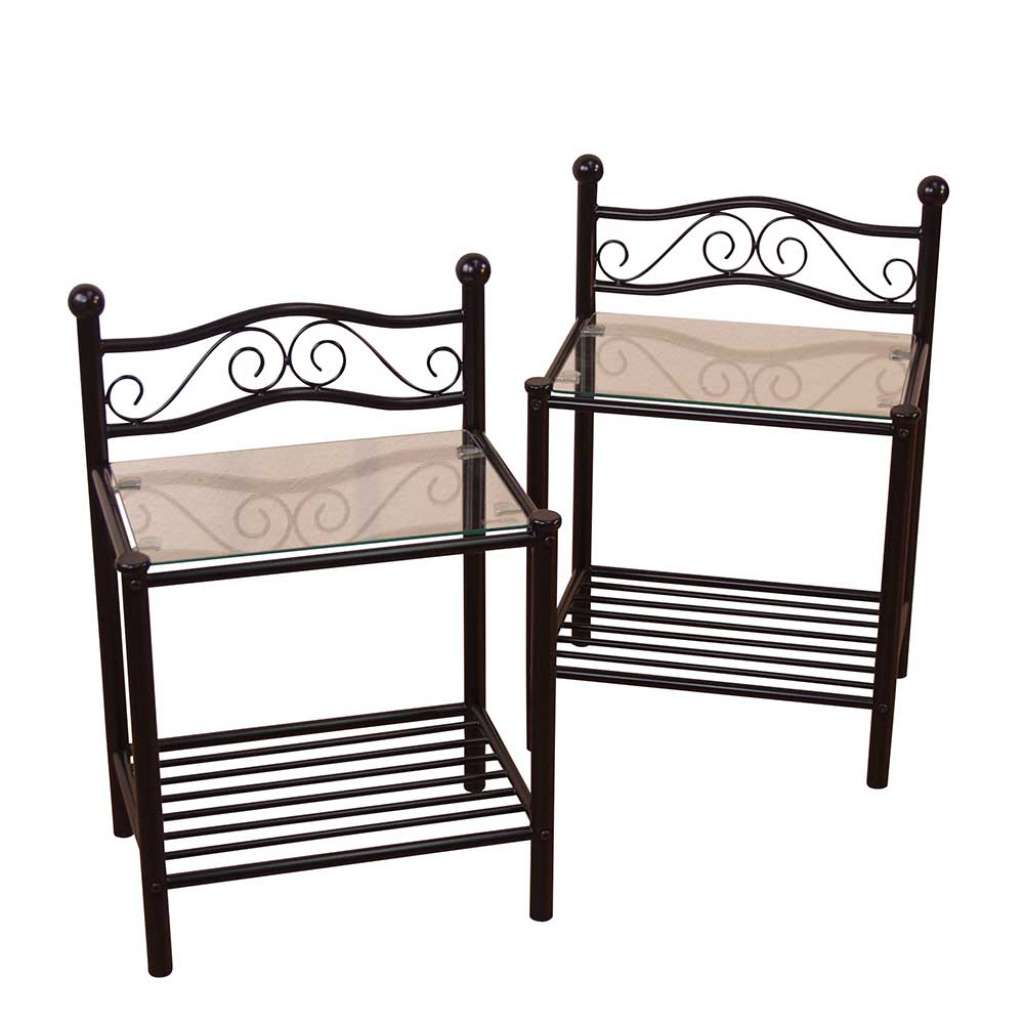 Nachtkonsole mit Glasplatte Schwarz (Set)