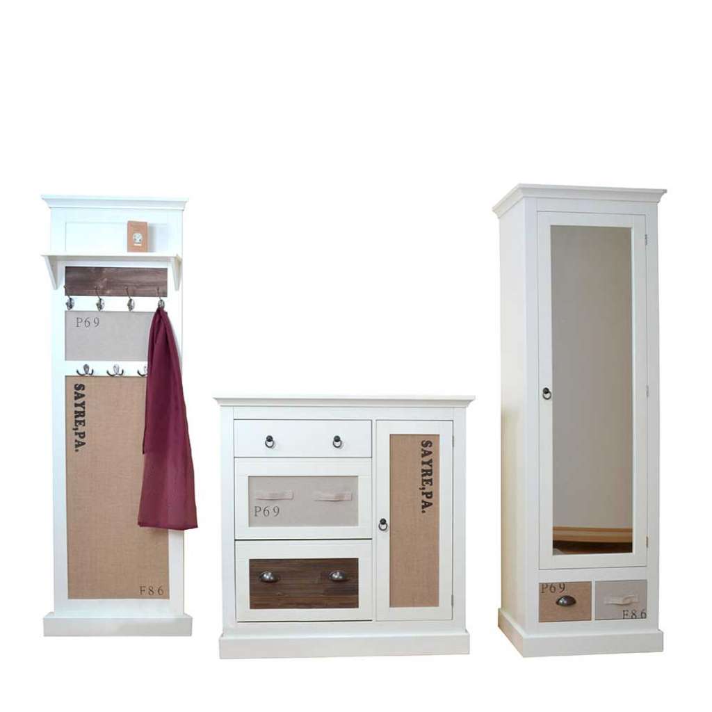 Garderobenset im Landhausstil Weiß Braun (3-teilig)