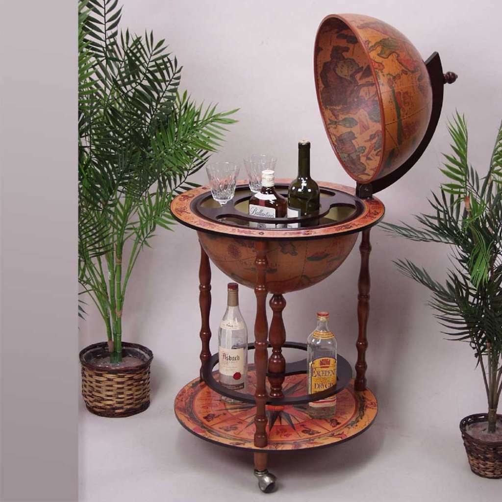 Globus Bar in Braun mit Flaschenhalter