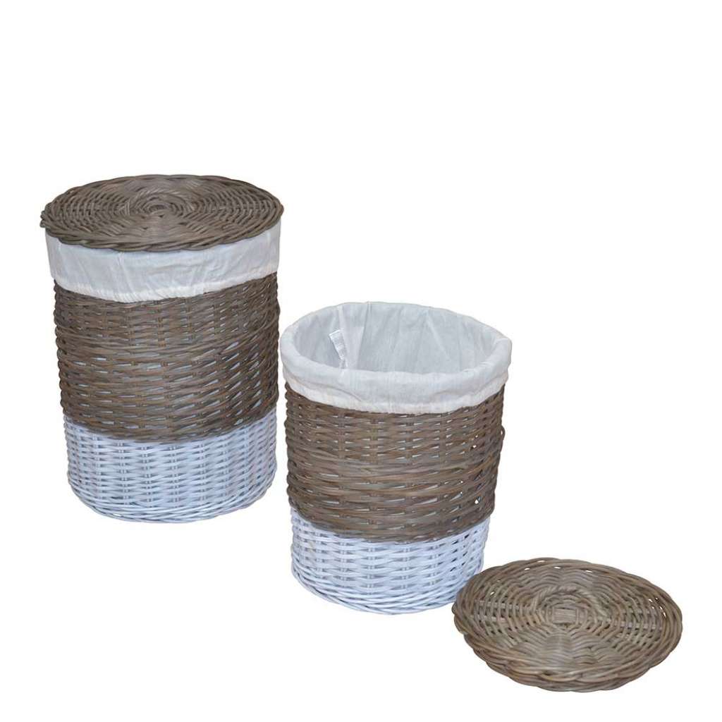 Korb Set in Grau Weiß Rattan (2er Set)