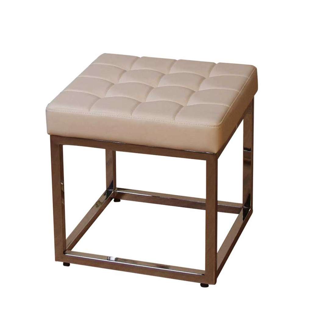 Kunstleder Hocker in Creme Weiß Stahl