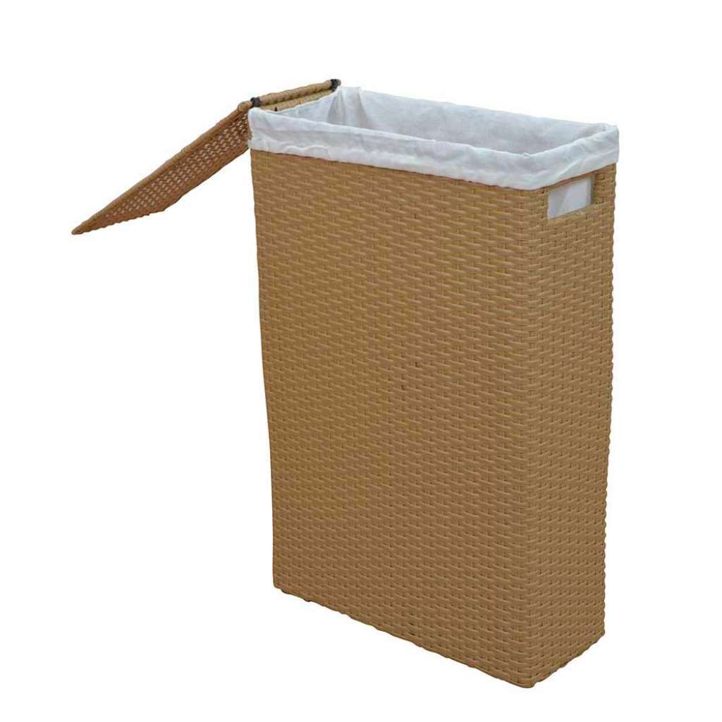 Rattan Wäschekorb in Beige mit Deckel zum aufklappen
