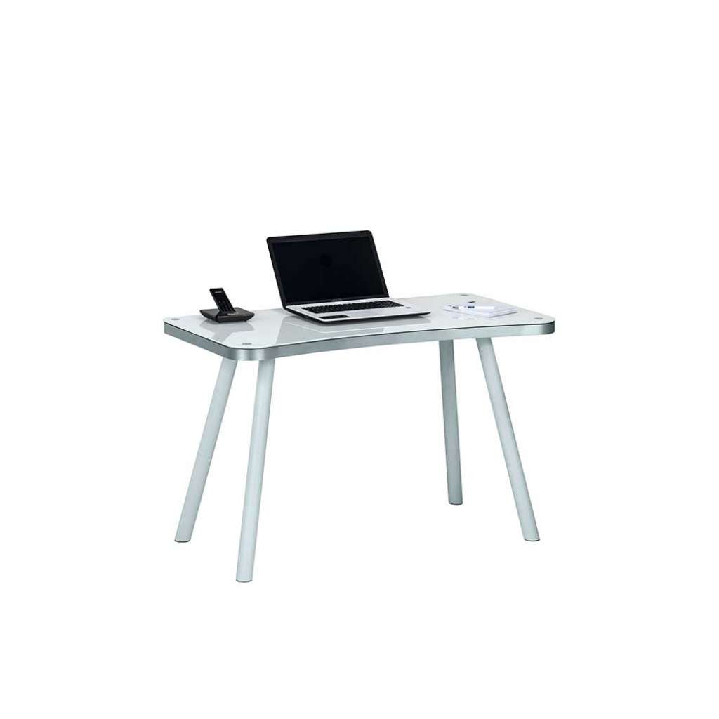 PC Tisch mit Glasplatte Weiß Aluminium