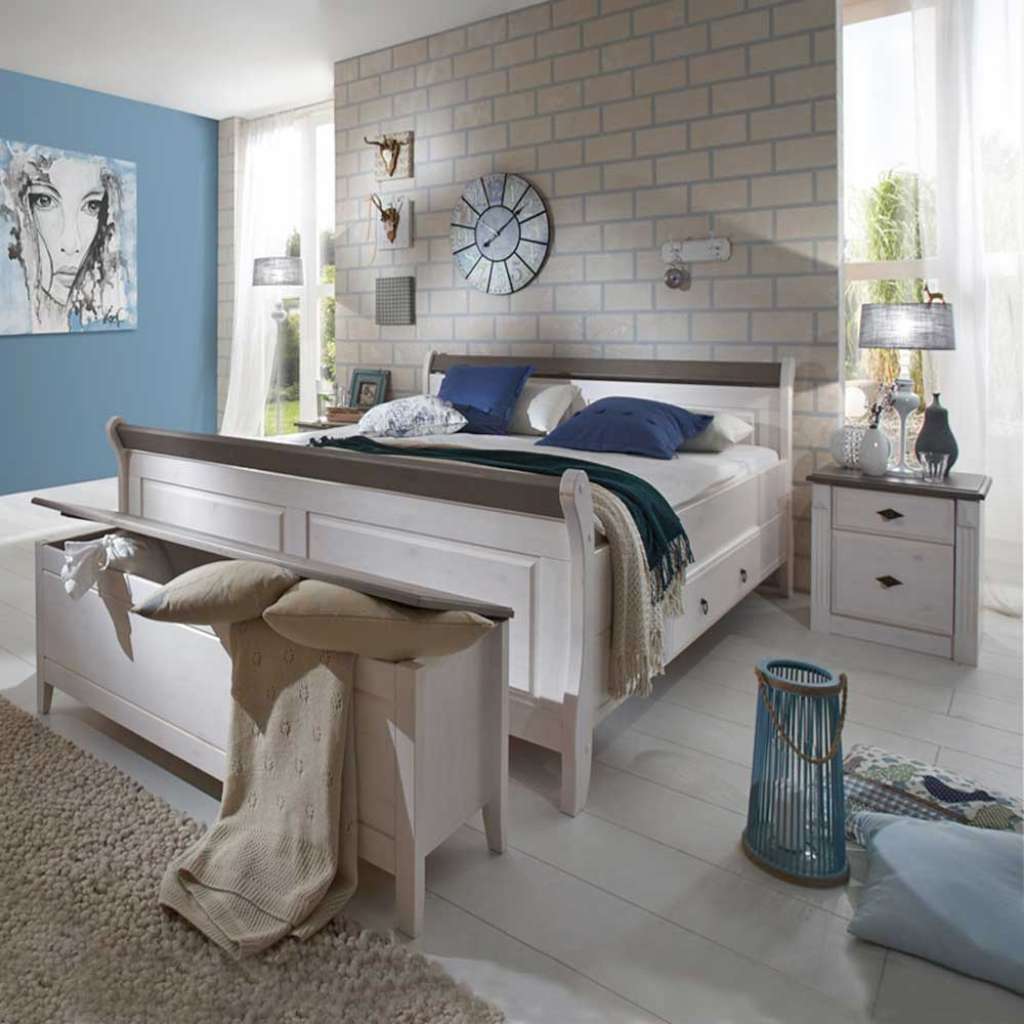 Schlafzimmer Einrichtung im Landhausstil Weiß Grau (4-teilig)