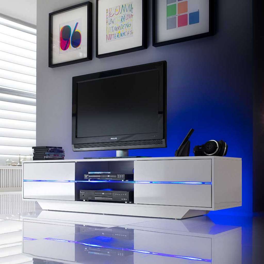 TV Sideboard mit Farbwechsel Beleuchtung Hochglanz Weiß