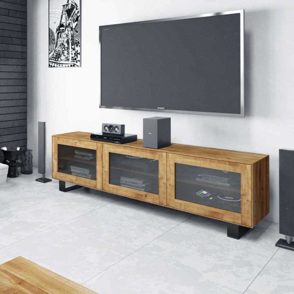 TV Lowboard mit Glastüren Wildeiche Massivholz