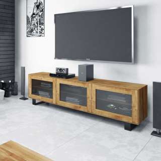 TV Lowboard mit Glastüren Wildeiche Massivholz