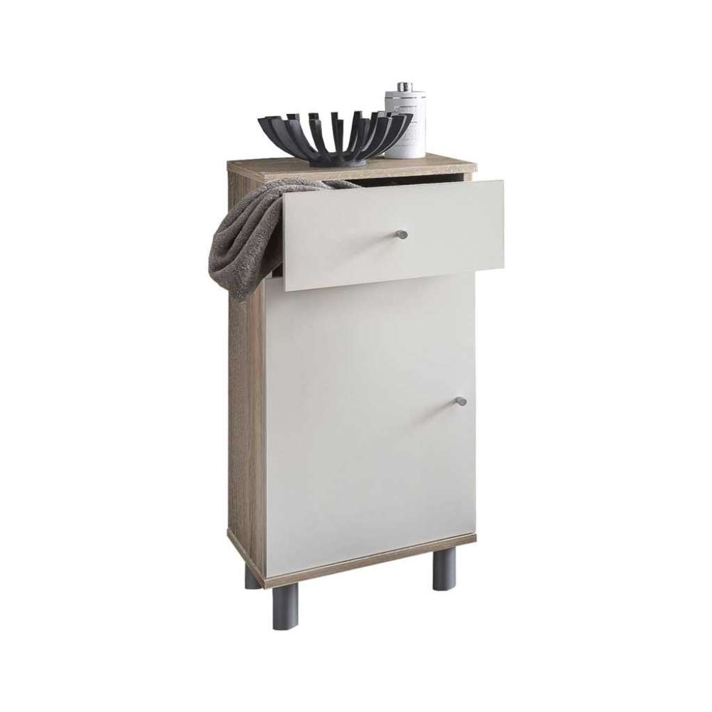Badezimmer Unterschrank in Weiß Sonoma Eiche 80 cm hoch