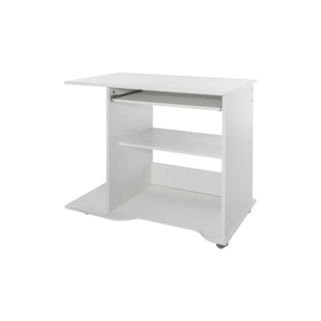PC Tisch mit Tastaturauszug und Rollen Weiß